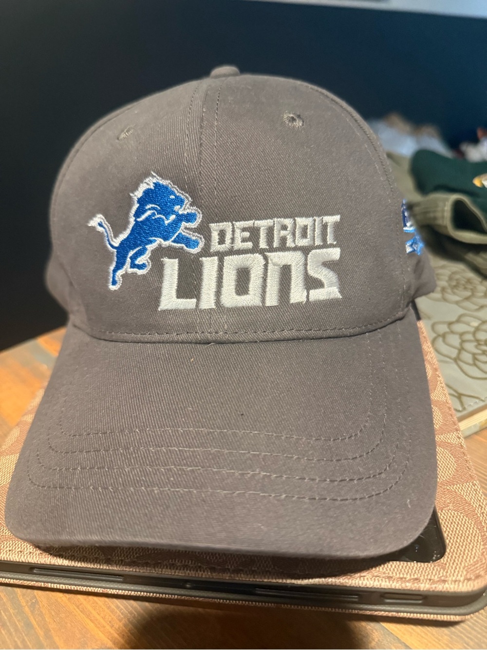 Grey Embroidered Detroit lions Cap